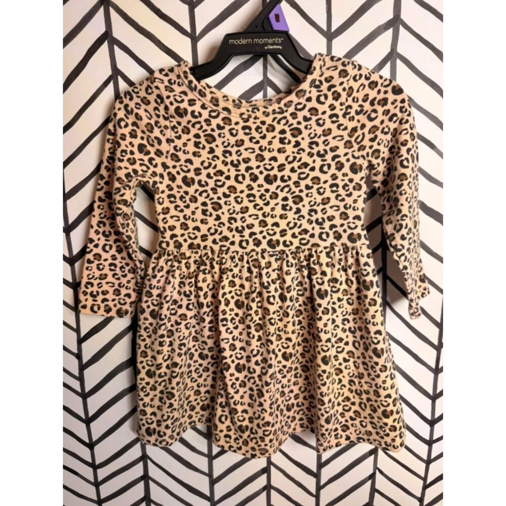 Cat & Jack Black Brown Leopard Print Long Sleeve Dress Girl’s 18M 5038